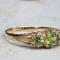 Summery Peridot Three Stone Ring in 9ct Gold, a UK N 1/2 or a US 7 1/4.