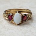 Sale – Ornate Opal and Garnet 9ct Gold Ring, a UK L 1/2 or a US 6 1/4.