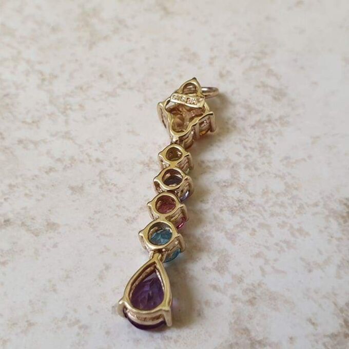 Reserved – Multi Stone Rainbow Drop Pendant in 9ct Gold