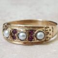Pearl and Ruby Ring in 9ct Gold, a UK N 1/2 or a US 7 1/4.