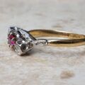 Ruby & Diamond Crossover Ring in 18ct Gold and Platinum.