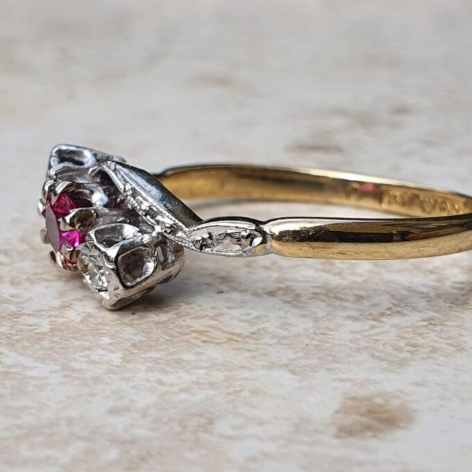 Ruby & Diamond Crossover Ring in 18ct Gold and Platinum.