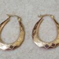 Diamond Pattern Oval Creole Earrings in 9ct Gold.