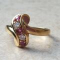 Ruby & Paste Scroll Ring in 9ct Gold.