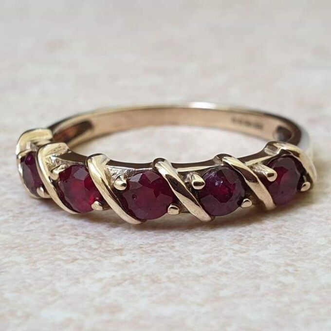 Five Stone Ruby Ring in 9ct Gold.
