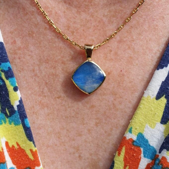 Blue Moonstone Cushion Pendant in 9ct Gold