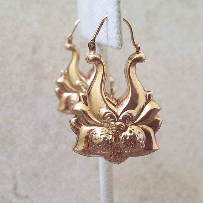 Bold Ornate Gypsy Earrings in 9ct Gold
