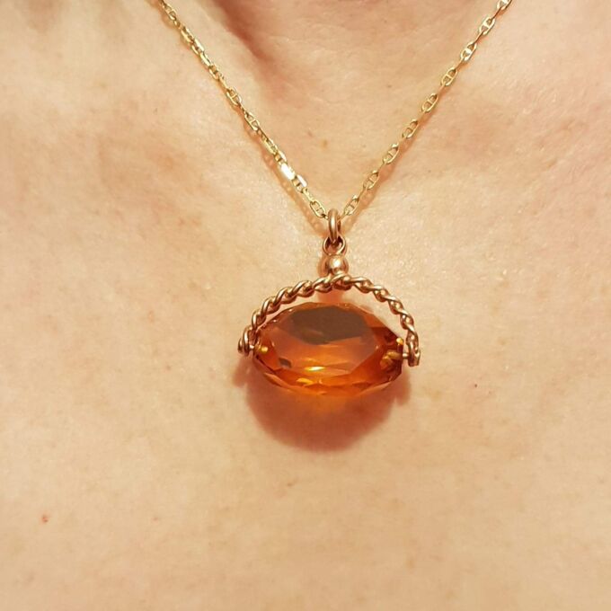 Large Orange Paste Spinner Fob in 9ct Rose Gold