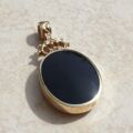 Double Sided Reversible Malachite & Jet Pendant by CWS in 9ct Gold