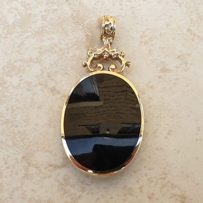 Double Sided Reversible Malachite & Jet Pendant by CWS in 9ct Gold