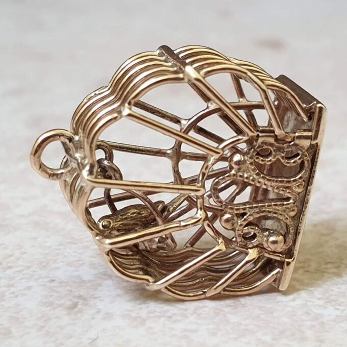 Bird in Birdcage Charm Pendant in 9ct Gold