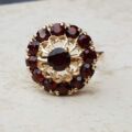 Bold Garnet Halo Cluster Ring in 9ct Gold, a UK N or a US 7.