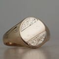 Oval Part Engraved Signet Ring in 9ct Gold.