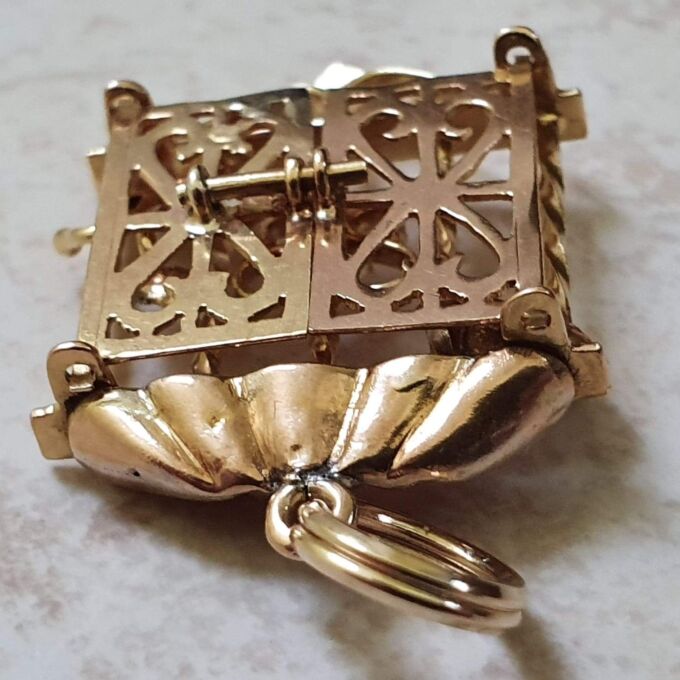 Quirky Window Shutter Gardeners Pendant in 9ct Gold.