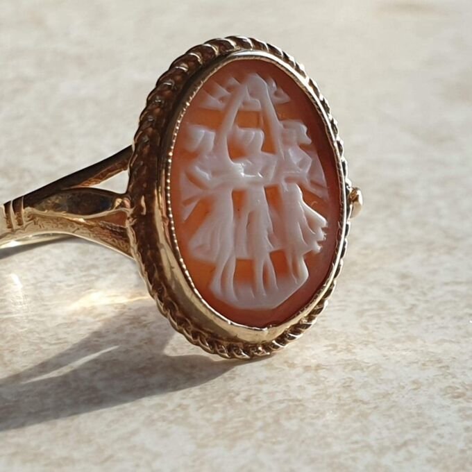 Cameo of The Three Graces, Ring is 9ct Gold, a UK P or a US 8.