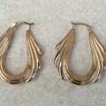 Oval Swag Design Drop Hoop Earrings in 9ct Gold