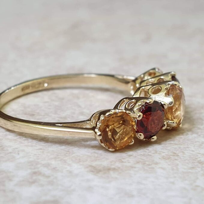 Citrine and Garnet Ring in 9ct Gold, a UK N or a US 7