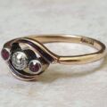 Ruby & Diamond Trilogy Crossover Bypass Ring in 18ct Gold.