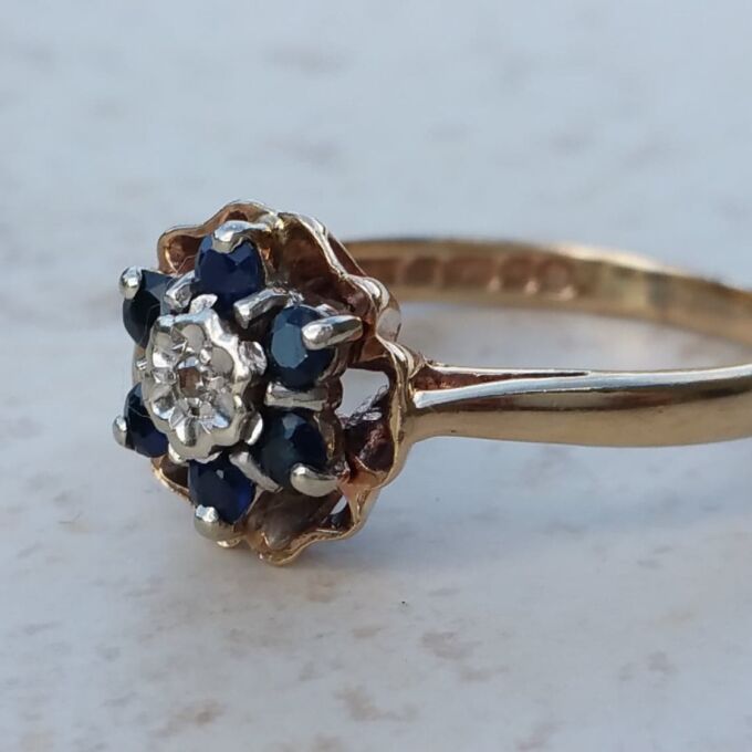 Flower Sapphire and Diamond Rose Ring in 9ct Gold, a UK J 1/2 or a US 5 1/4.