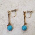 Old Turquoise Paste and 9ct Gold Screw Back Earrings.