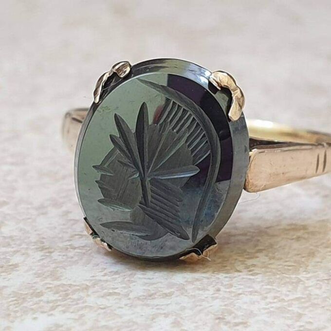 Hematite Centurion Intaglio Ring in 9ct gold, a UK N or a US 7