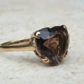 Romantic Heart Cut Smoky Quartz Ring in 9ct Gold, a UK P 1/2 or a US 8 1/4.