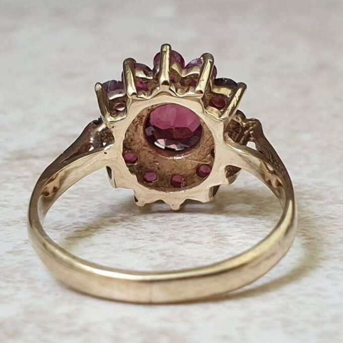 Rhodolite Garnet Cluster Ring in 9ct Gold.