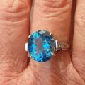 Swiss Blue Topaz Solitaire Ring in 9ct White Gold,  a UK N 1/2 or a US 7 1/4.