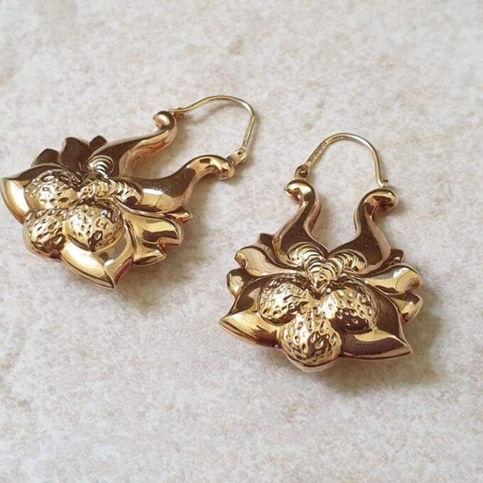 Bold Ornate Gypsy Earrings in 9ct Gold