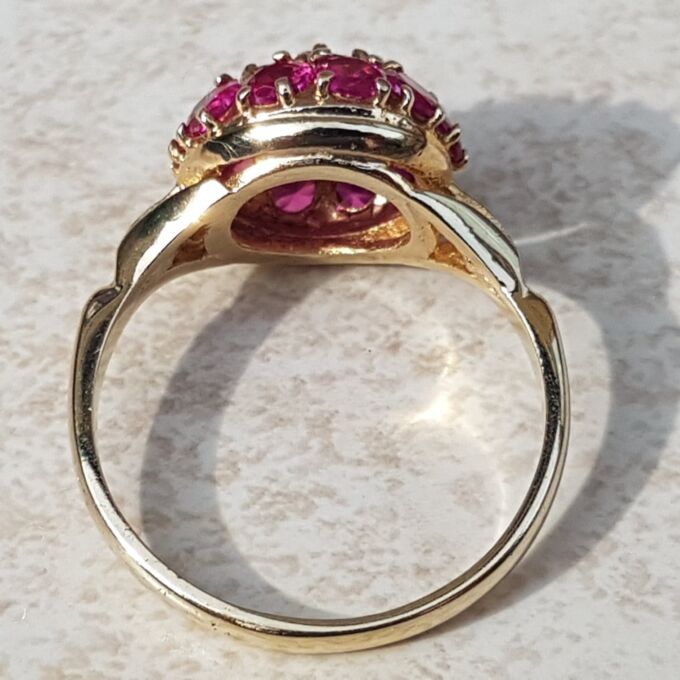 Sale – Synthetic Pink Ruby Sapphire Cluster 9ct Gold Ring, a UK N or a US 7.