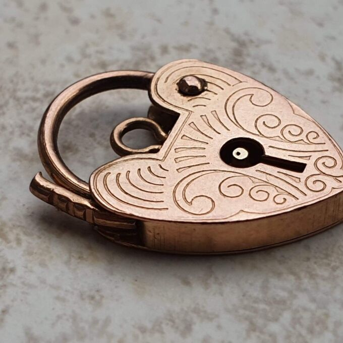 Small Engraved Working Heart Padlock in 9ct Rose Gold