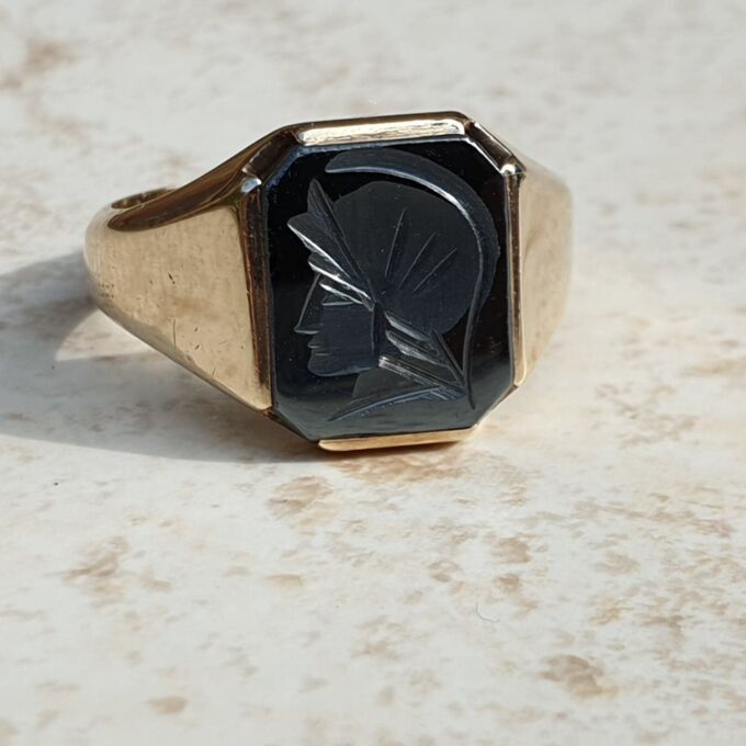 Hematite Centurion Intaglio Signet Ring in 9ct Gold,  a UK O 1/2 or a US 7 3/4.