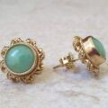 Reserved – Green Jadeite Stud Earrings in 9ct Gold