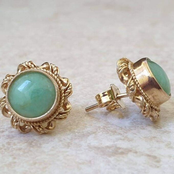 Reserved – Green Jadeite Stud Earrings in 9ct Gold