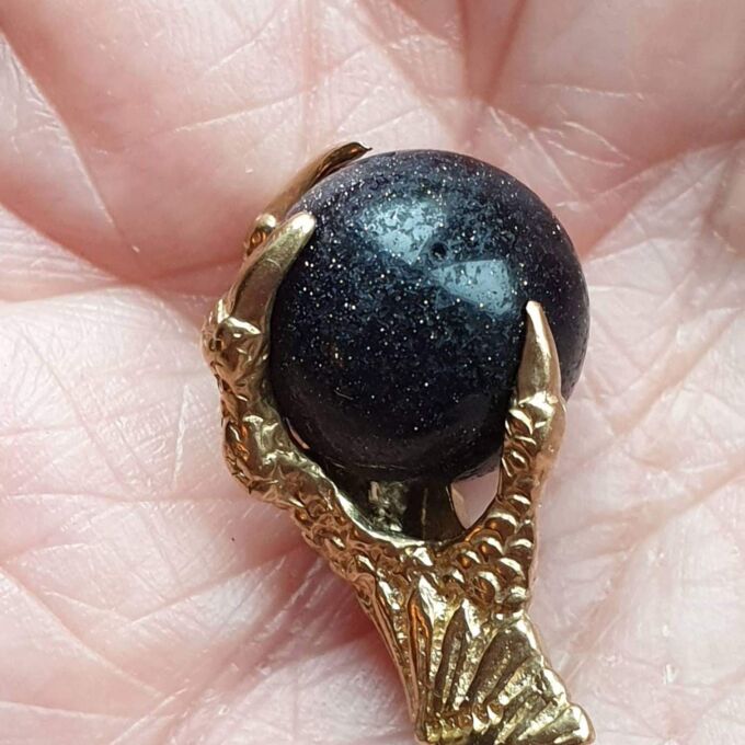 Goldstone Ball Eagle Talon Pendant in 9ct Gold