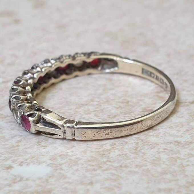 Ruby Half Eternity Stacking Band in Silver.