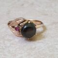 Black Synthetic Sapphire Ring with Ruby in 9ct Gold.