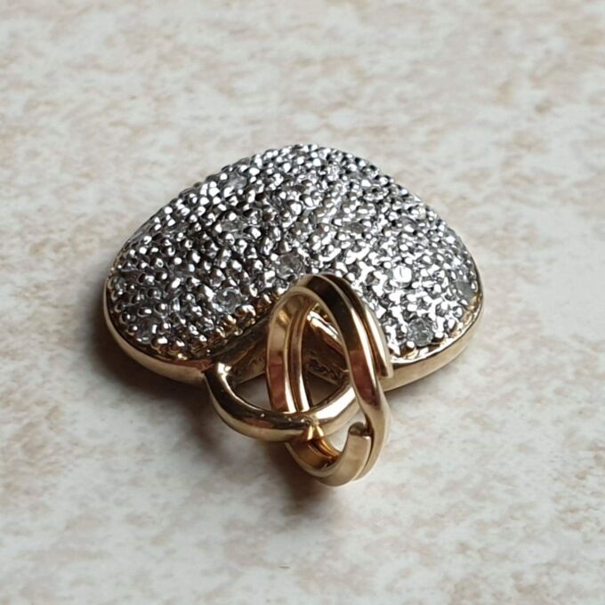 Reversible Pave Set Heart Pendant or Charm in 9ct Gold.