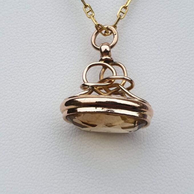 Oval Citrine Fob Pendant in 9ct Gold
