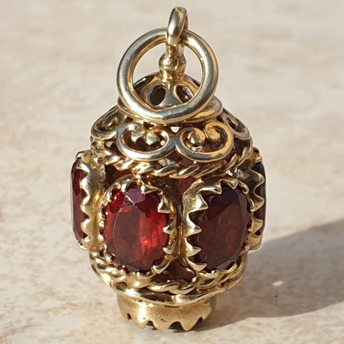 Garnet Lantern Pendant on 9ct Gold.