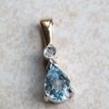 Pear Cut Aquamarine and Diamond Pendant in 9ct Gold