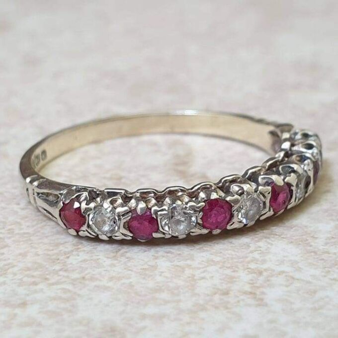 Ruby Half Eternity Stacking Band in Silver.