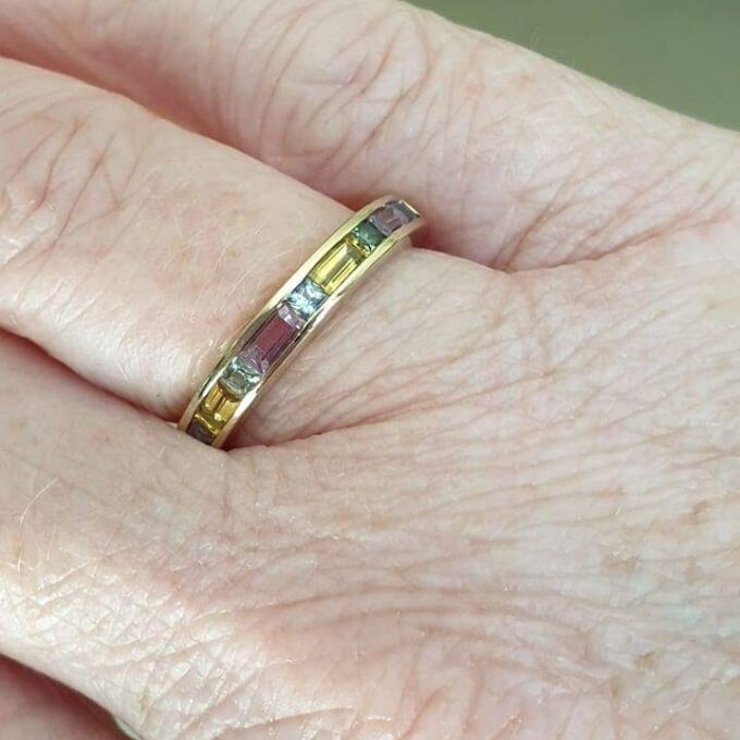 Multi Coloured Sapphire Stacking Band in 9ct Gold.