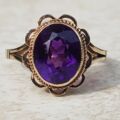 Vibrant Synthetic Amethyst Solitaire 9ct Gold Ring, a UK J or a US 5 1/4.
