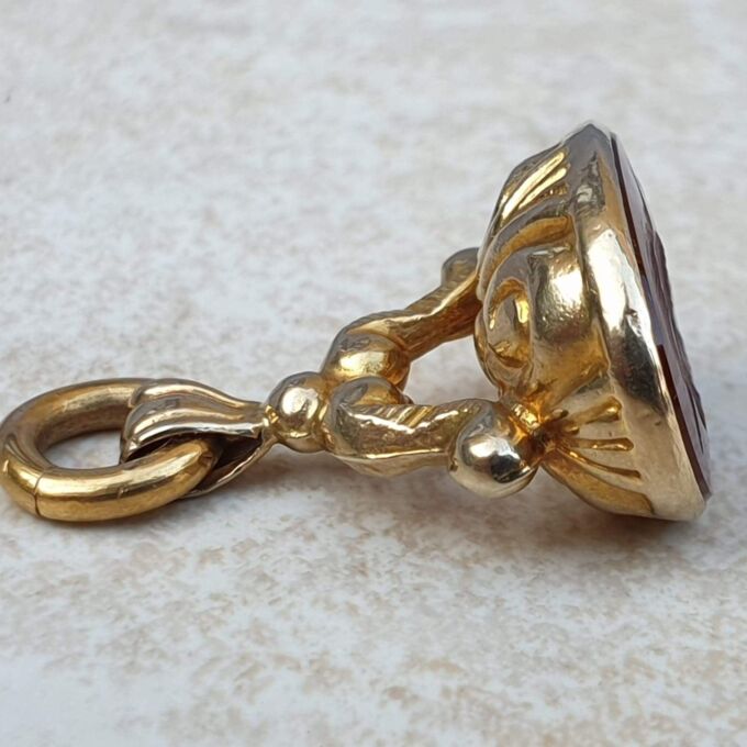 Carnelian Intaglio Centurion Fob Pendant in 9ct Gold.