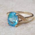 Oval Swiss Blue Topaz Ring in 10K Gold.