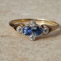 Twin Sapphire and Diamond Ring in 18ct Gold,  a UK P or a US 8.
