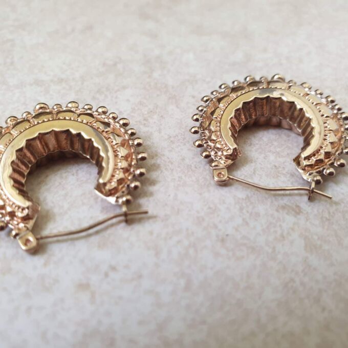 Fancy Ornate Creole Gypsy Earrings in 9ct Gold