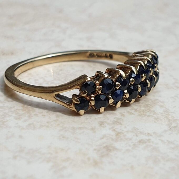 Two Row Blue Sapphire Ring in 9ct Gold, a UK K or a US 5 1/2.