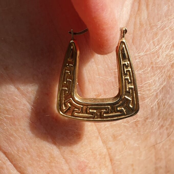 Greek Key Creole Earrings in 9ct Gold
